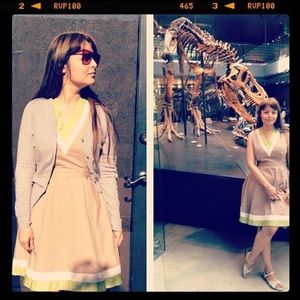 Dear Creatures sleeveless tan fit and flare dress